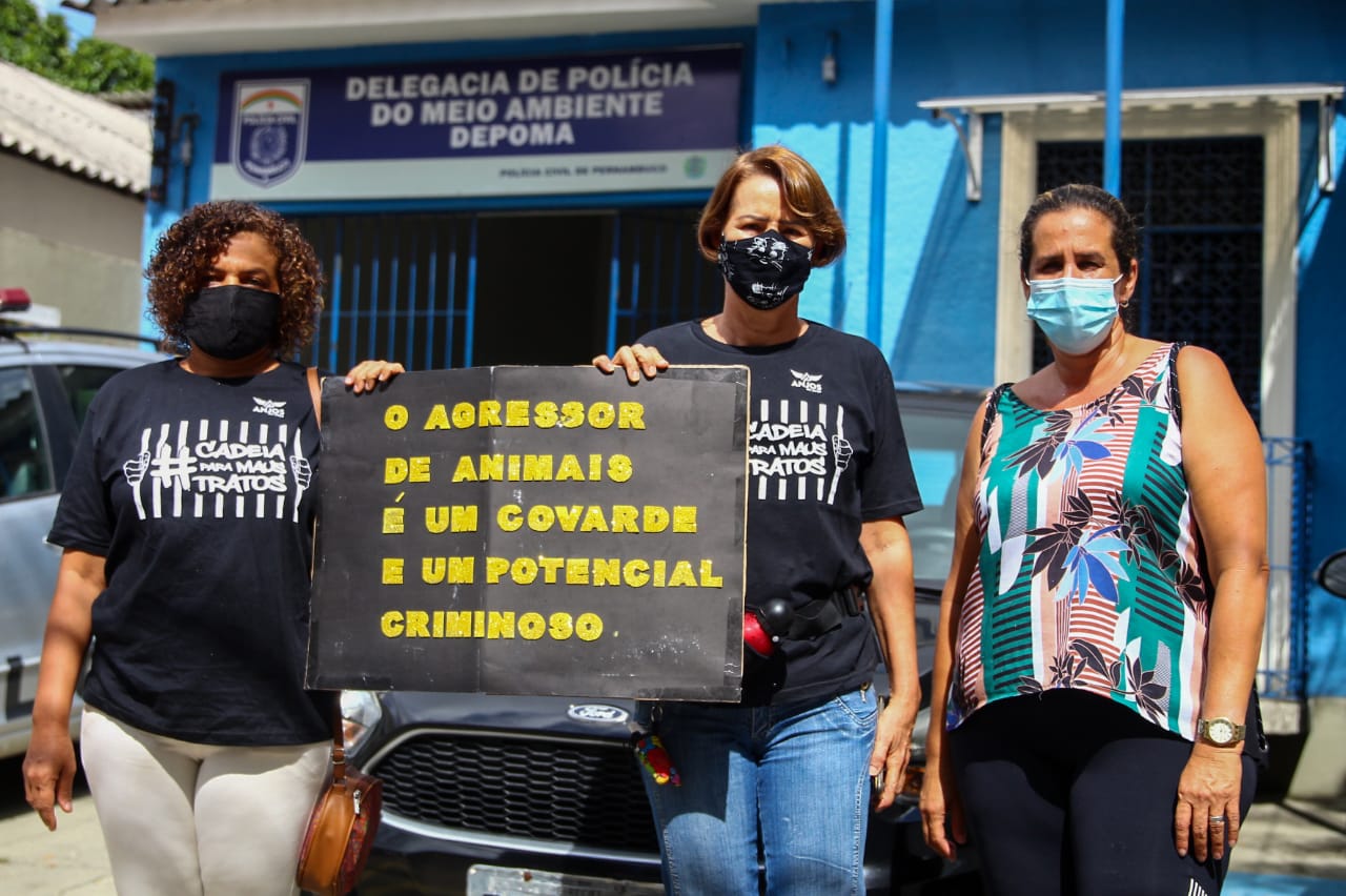 Ativistas em frente à Delegacia de Polícia do Meio Ambiente/Foto: Sandy James/Esp.DP