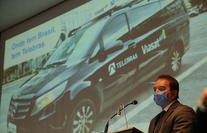 O presidente da Telebras, Jarbas Valente, durante apresentação à imprensa do Protótipo de conexão de internet móvel via satélite para veículos