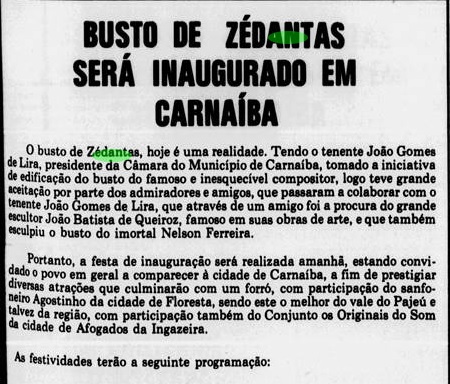 Texto sobre inauguração de busto, em 13 de outubro de 1978