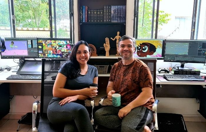 Os pernambucanos Karina e Flavio Monteiro trabalham remotamente para estúdios do mundo todo, como Netflix e Dreamworks/Foto: Arquivo pessoal/Divulgação Os pernambucanos Karina e Flavio Monteiro trabalham remotamente para estúdios do mundo todo, como Netflix e Dreamworks/Foto: Arquivo pessoal/Divulgação