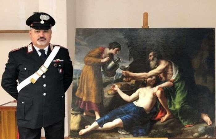 A tela "Loth avec ses deux filles lui servant à boire", um óleo de 120x150 cm, foi roubado durante a ocupação dos alemães em Poitiers (centro-oeste da França), segundo um comunicado divulgado pelos carabineiros italianos/HANDOUT/CARABINIERI PRESS OFFICE/AFP