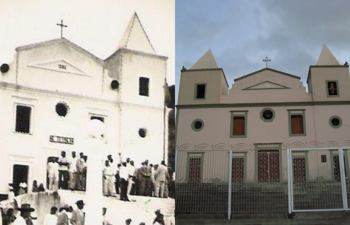 Igreja de São José na primeira metade do século 20 e na atualidade/Foto: Wikipedia e Mapio/Reprodução