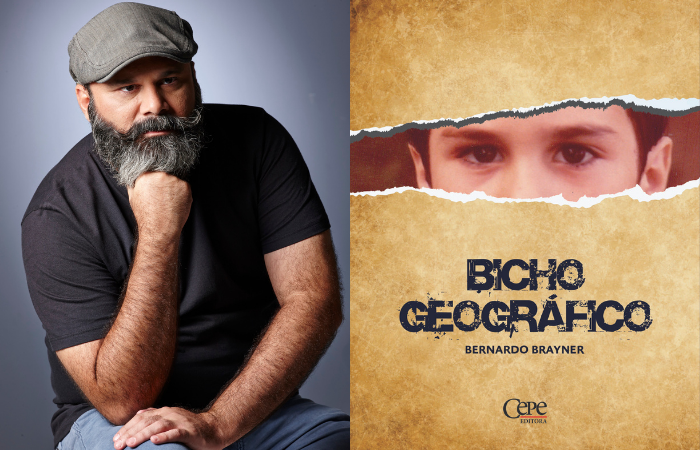 Bernardo Brayner e a capa de Bicho Geográfico/Foto: Retratos Blackninja e Cepe/Divulgação Bernardo Brayner e a capa de Bicho Geográfico/Foto: Retratos Blackninja e Cepe/Divulgação