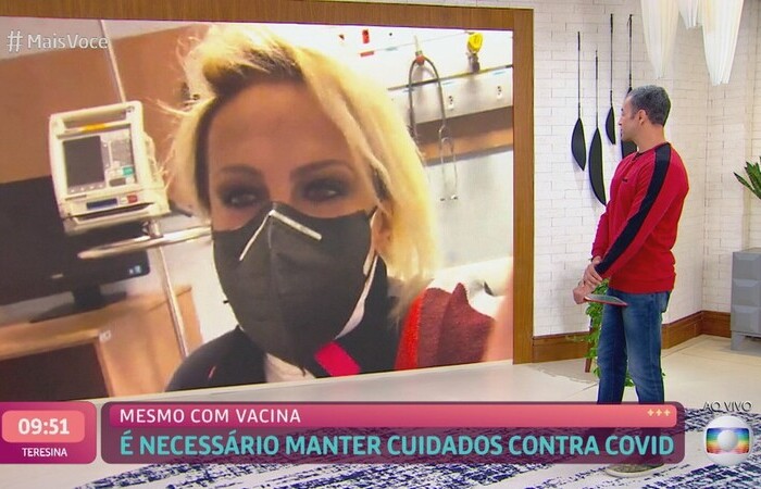 A apresentadora descobriu ao fazer a testagem semanal nos estúdios da Globo/Foto: Globo/Reprodução A apresentadora descobriu ao fazer a testagem semanal nos estúdios da Globo/Foto: Globo/Reprodução