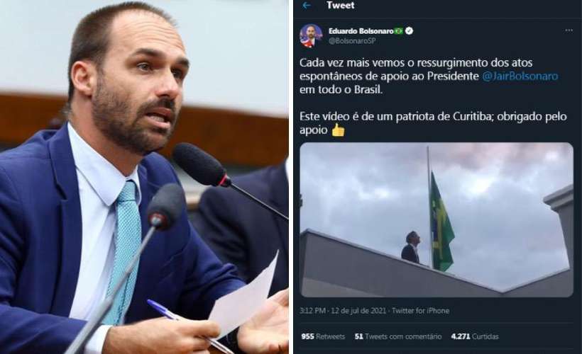 /Eduardo Bolsonaro compartilhou vídeo de 'patriota'. Foto: Cleia Viana/Câmara dos Deputados Redes Sociais/Reprodução /Eduardo Bolsonaro compartilhou vídeo de 'patriota'. Foto: Cleia Viana/Câmara dos Deputados Redes Sociais/Reprodução