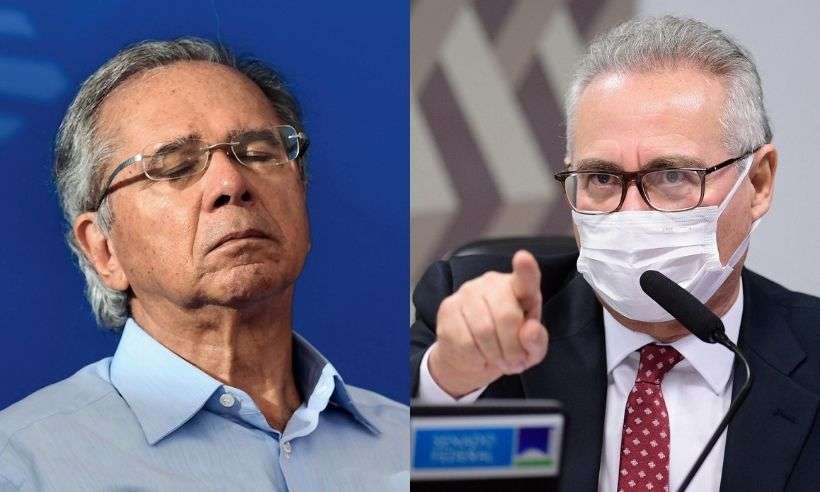 /Ministro da Economia, Paulo Guedes, e relator da CPI da Covid, Renan Calheiros. Foto: AFP/Agência Senado