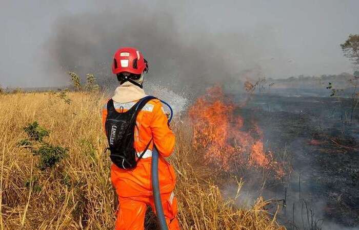 Combate ao incêndio na Fazenda Pé do Morro, zona rural de Guaraciama, Norte de Minas/Foto: Corpo de Bombeiros/Divulgação Combate ao incêndio na Fazenda Pé do Morro, zona rural de Guaraciama, Norte de Minas/Foto: Corpo de Bombeiros/Divulgação