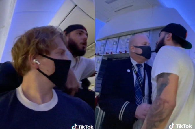 /Em certo momento do vídeo, é possível ver gotículas de saliva saltando da boca do homem sem máscara. Foto: Reprodução/Tiktok /Em certo momento do vídeo, é possível ver gotículas de saliva saltando da boca do homem sem máscara. Foto: Reprodução/Tiktok
