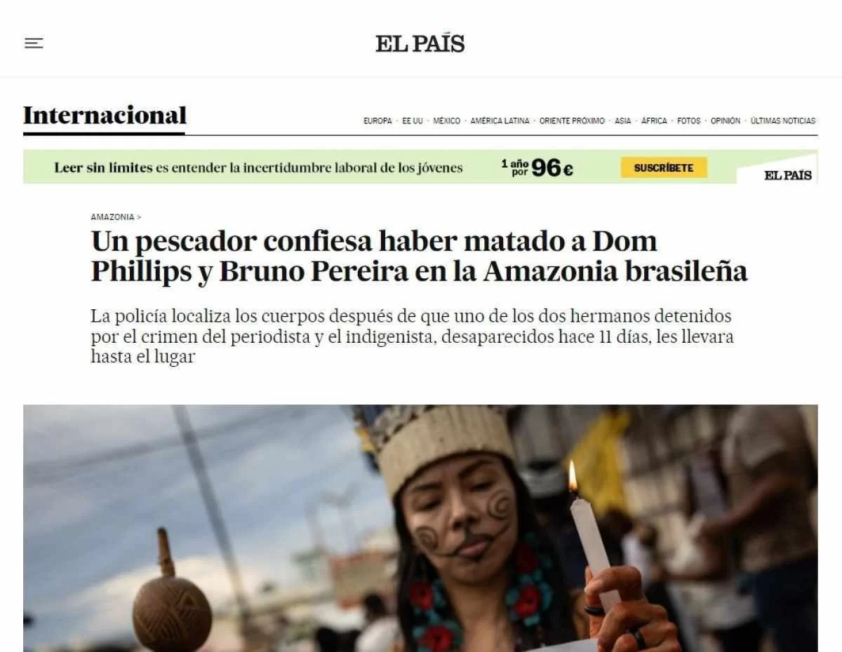 Imprensa internacional repercute corpos achados na busca por Bruno e Dom