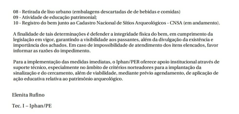 Parecer técnico do IPHAN apontando problemáticas na região (2/2)