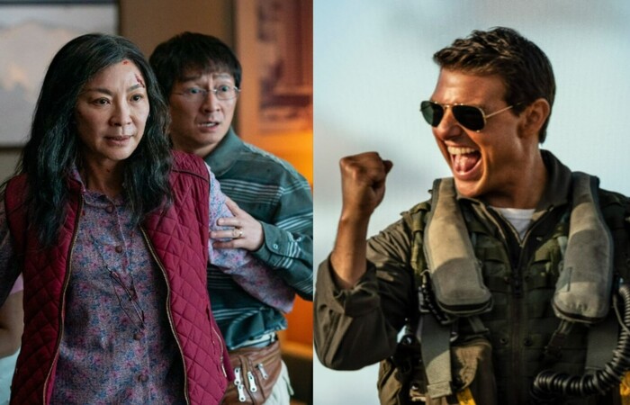 /Dois dos lançamentos mais populares de 2022, 'Tudo em Todo Lugar ao Mesmo Tempo' e 'Top Gun: Maverick' foram indicados nas categorias de Melhor Filme. /Dois dos lançamentos mais populares de 2022, 'Tudo em Todo Lugar ao Mesmo Tempo' e 'Top Gun: Maverick' foram indicados nas categorias de Melhor Filme.