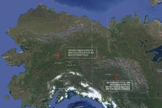 Com o objeto derrubado no Canadá, os Estados Unidos contabilizam três objetos que sobrevoaram o espaço aéreo americano e canadense sem autorização em uma semana/crédito: Google Maps/Reprodução Com o objeto derrubado no Canadá, os Estados Unidos contabilizam três objetos que sobrevoaram o espaço aéreo americano e canadense sem autorização em uma semana/crédito: Google Maps/Reprodução