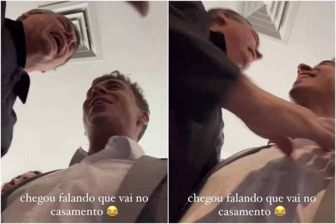 Nikolas está noivo da modelo Lívia Bergamim Orletti desde 15 de janeiro deste ano. "Chegou falando que vai no casamento", escreveu o deputado em um vídeo que mostra o momento em que ele abraça o ex-presidente/Foto: Instagram @nikolasferreiradm/Reprodução