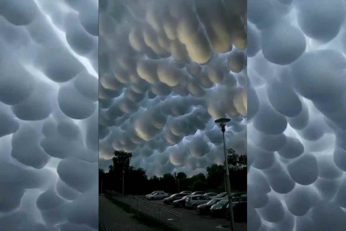 V&iacute;deo flagra raro fen&ocirc;meno meteorol&oacute;gico de nuvens mammatus na China/foto: Reprodu&ccedil;&atilde;o/Redes Sociais