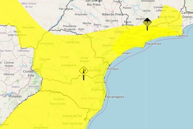 O Inmet emitiu alerta amarelo para ventos e tempestades/Reprodução/Inmet O Inmet emitiu alerta amarelo para ventos e tempestades/Reprodução/Inmet