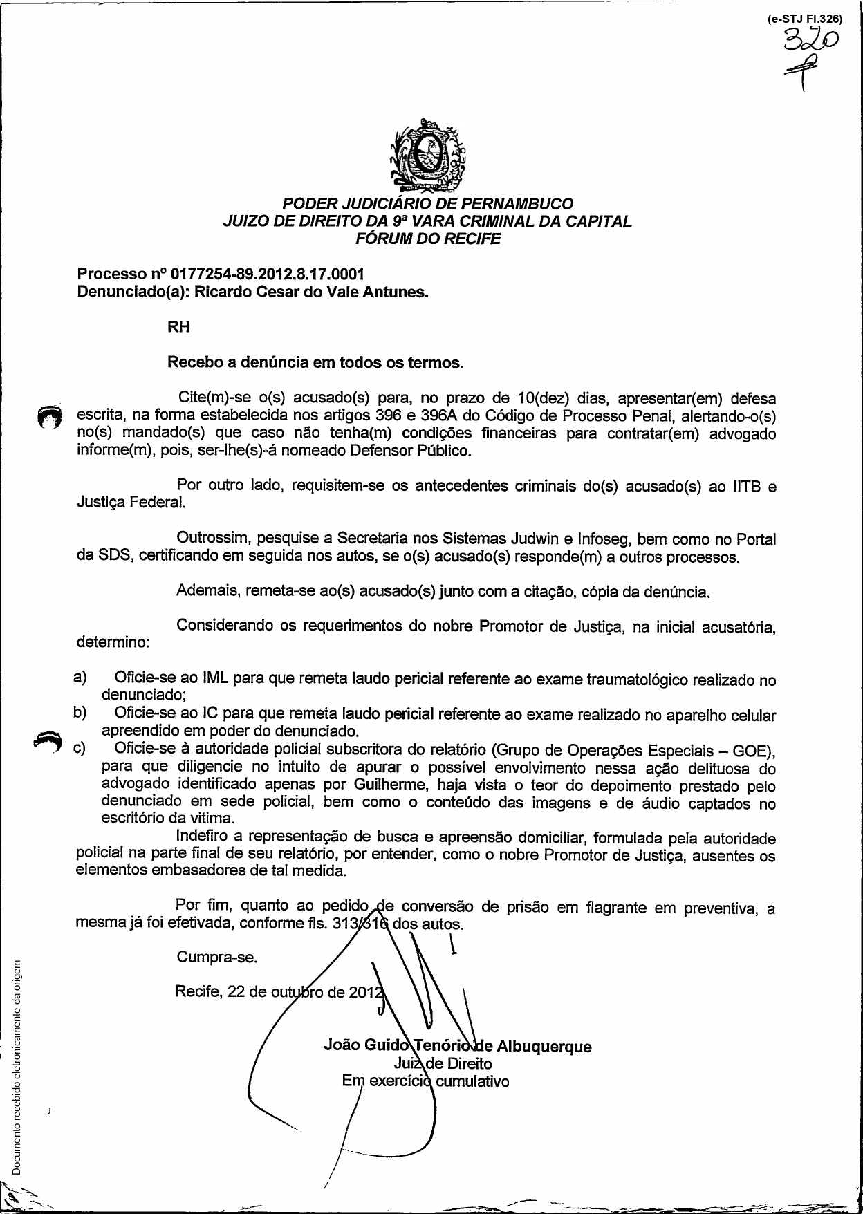 Denúncia contra o blogueiro Ricardo Antunes.