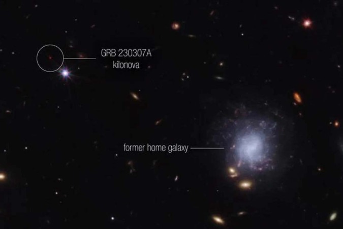 Fenômeno foi causado pela colisão de dois corpos celeste denominados estrelas de nêutrons/foto: NASA, ESA, CSA, STScI, Andrew Levan (IMAPP, Warw) Fenômeno foi causado pela colisão de dois corpos celeste denominados estrelas de nêutrons/foto: NASA, ESA, CSA, STScI, Andrew Levan (IMAPP, Warw)