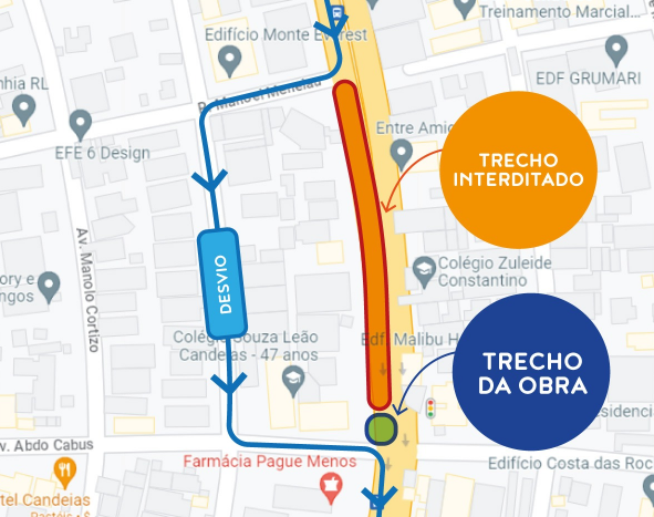 Mapa mostra mudança de trânsito em Candeias