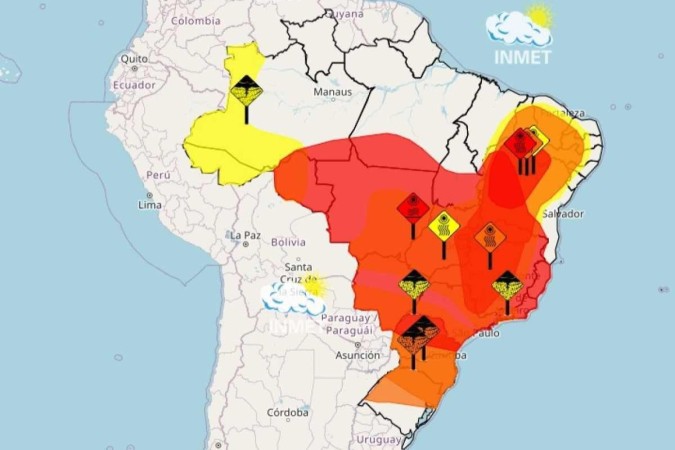 A região de Cuiabá no Mato Grosso deve registrar a maior temperatura com termômetros chegando a 44°C/foto: Reprodução Instituto Nacional de Meteorologia (Inmet) A região de Cuiabá no Mato Grosso deve registrar a maior temperatura com termômetros chegando a 44°C/foto: Reprodução Instituto Nacional de Meteorologia (Inmet)