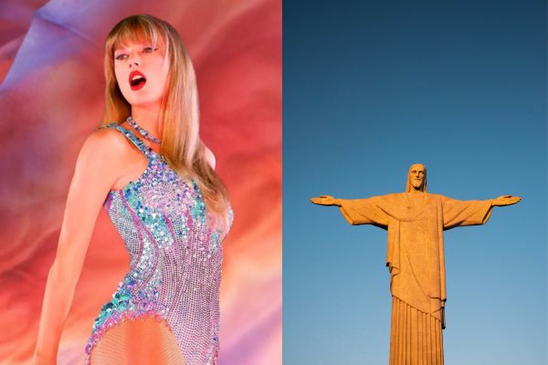 A cantora estará na cidade nos dias 17, 18 e 19 deste mês para três shows da turnê ''The Eras Tour''/Divulgação e Rafael Catarcione/Riotur A cantora estará na cidade nos dias 17, 18 e 19 deste mês para três shows da turnê ''The Eras Tour''/Divulgação e Rafael Catarcione/Riotur