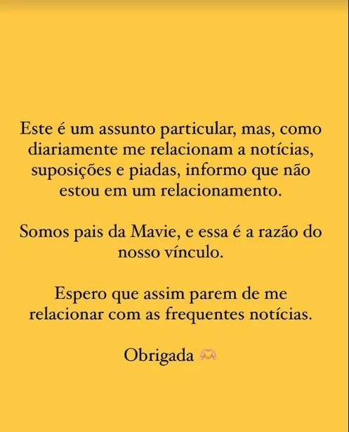 Bruna Biancardi afirmando que não está mais num relacionamento com Neymar