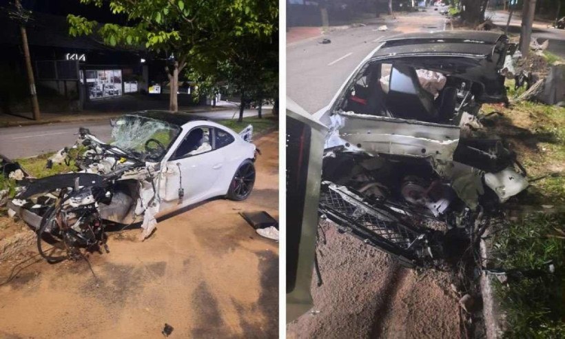 Porsche, avaliada em mais de R$ 800 mil, ficou destruída/Crédito: Redes Sociais/Reprodução Porsche, avaliada em mais de R$ 800 mil, ficou destruída/Crédito: Redes Sociais/Reprodução