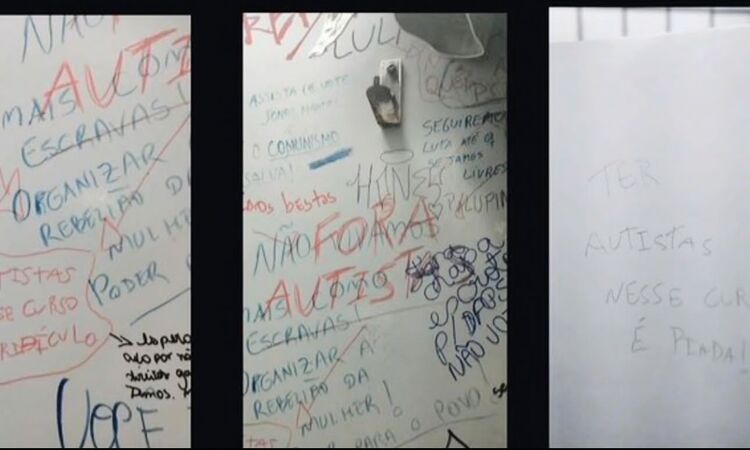 As mensagens estavam no banheiro feminino do CFCH contendo ataques discriminatórios direcionados a estudantes autistas do curso de psicologia/Foto: Divulgação