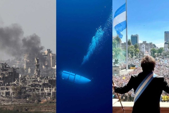 Nos últimos 12 meses, o mundo vivenciou vários acontecimentos que ficarão marcados na história (crédito: Jack Guez/AFP; Handout / OceanGate Expeditions / AFP; Presidência da Argentina) Nos últimos 12 meses, o mundo vivenciou vários acontecimentos que ficarão marcados na história/crédito: Jack Guez/AFP; Handout / OceanGate Expeditions / AFP; Presidência da Argentina