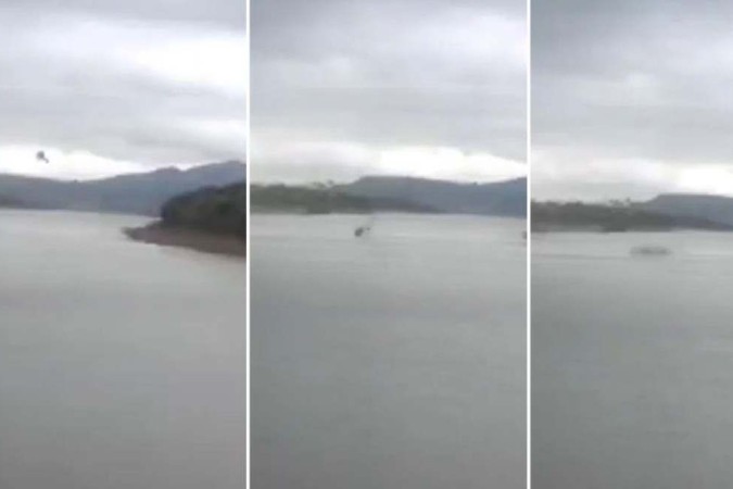 Em Capitólio (MG), um helicóptero do modelo EC 120 B caiu no Lago de Furnas com quatro pessoas/Crédito: Reprodução/Redes Sociais Em Capitólio (MG), um helicóptero do modelo EC 120 B caiu no Lago de Furnas com quatro pessoas/Crédito: Reprodução/Redes Sociais