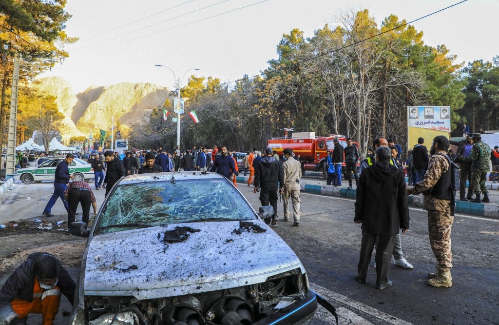 Ataque aconteceu durante cerimônia alusiva aos quatro anos da morte do general Qassem Soleimani/foto: Sare Tajalli/Isna/AFP Ataque aconteceu durante cerimônia alusiva aos quatro anos da morte do general Qassem Soleimani/foto: Sare Tajalli/Isna/AFP