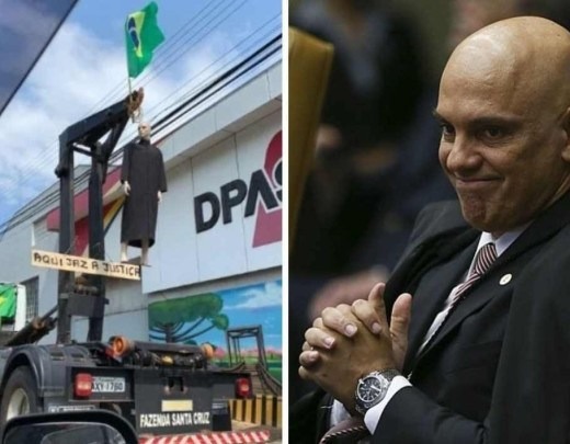Vídeo com representação de Alexandre de Moraes sendo enforcado foi publicado em 2021/fotos: Reprodução/X e José Cruz/Agência Brasil Vídeo com representação de Alexandre de Moraes sendo enforcado foi publicado em 2021/fotos: Reprodução/X e José Cruz/Agência Brasil