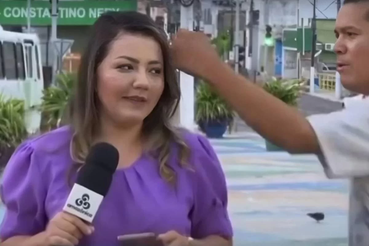 Naíne Carvalho, repórter da TV Amazônica, foi agredida durante um link ao vivo/Foto: Reprodução