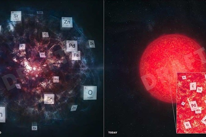 A intitulada "Estrela Barbenheimer" é uma enorme estrela antiga que explodiu de uma forma anteriormente considerada impossível, resultando em um padrão incomum de cinzas elementares/foto: Divulgação/University of Chicago/SDSS-V/Melissa Weiss A intitulada "Estrela Barbenheimer" é uma enorme estrela antiga que explodiu de uma forma anteriormente considerada impossível, resultando em um padrão incomum de cinzas elementares/foto: Divulgação/University of Chicago/SDSS-V/Melissa Weiss