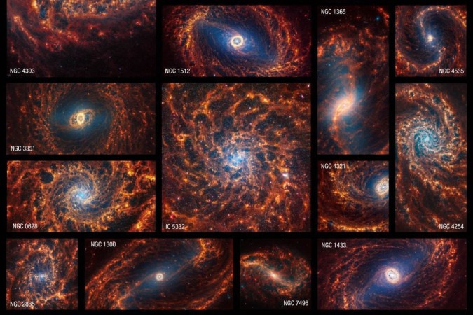 Coleção com 19 galáxias espirais pelo Telescópio Espacial James Webb/foto: NASA, ESA, CSA, STScI, Janice Lee (STScI), Thomas Williams (Oxford), Equipe PHANGS. Elizabeth Wheatley (STScI)