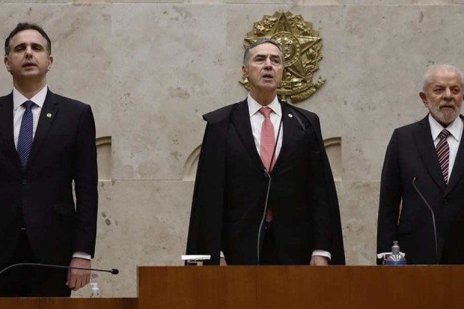 Pacheco, Barroso e Lula, durante a sessão solene de abertura do Ano Judiciário/foto: Rosinei Coutinho/SCO/STF Pacheco, Barroso e Lula, durante a sessão solene de abertura do Ano Judiciário/foto: Rosinei Coutinho/SCO/STF