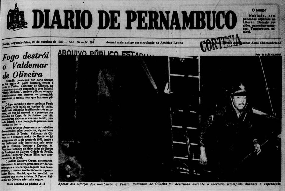 Incêndio atingiu teatro em 1980/Reprodução