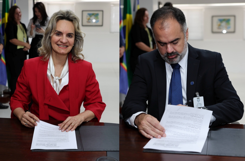 A presidente do TRT-6, desembargadora Nise Pedroso, e o superintendente do Patrimônio da União em PE, Felipe Gomes/Crédito: Divulgação/TRT-6