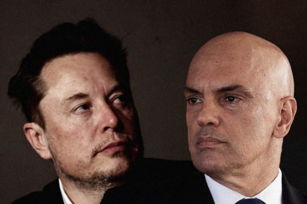 Recentemente o Elon Musk começou a acusar o ministro do STF, Alexandre de Moraes, de ser um 'ditador'/Crédito: Arte/Metrópoles Recentemente o Elon Musk começou a acusar o ministro do STF, Alexandre de Moraes, de ser um 'ditador'/Crédito: Arte/Metrópoles