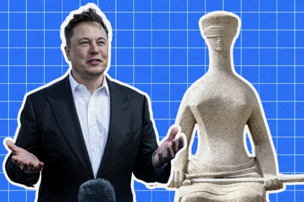 Montagem de Elon Musk com estátua do STF/Crédito: Arte/Metrópoles Montagem de Elon Musk com estátua do STF/Crédito: Arte/Metrópoles