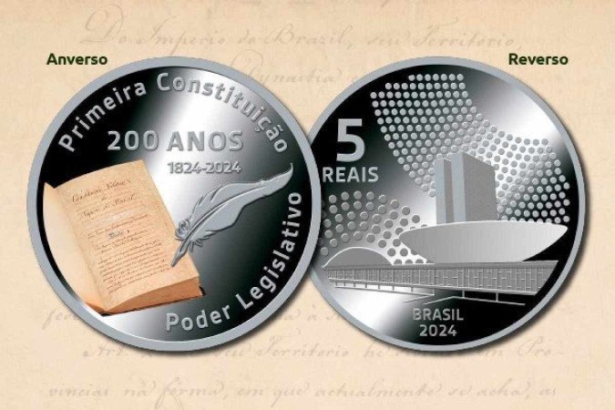 Moeda em comemoração aos 200 anos da primeira Constitução/foto: Divulgação/BC Moeda em comemoração aos 200 anos da primeira Constitução/foto: Divulgação/BC