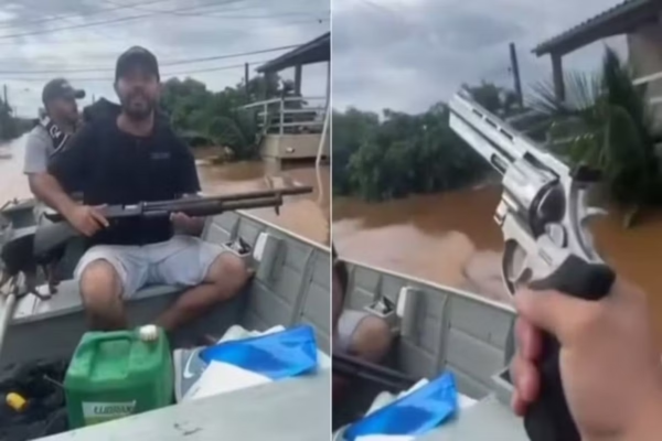Trecho de vídeo em que homens armados estão à procura de vítimas/Crédito: Redes Sociais Trecho de vídeo em que homens armados estão à procura de vítimas/Crédito: Redes Sociais