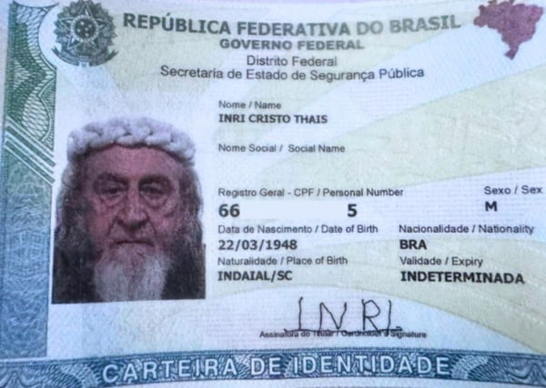 Álvaro Thais agora é Inri Cristo na carteira de identidade/foto: Acervo/coluna Paulo Cappelli/Metrópoles