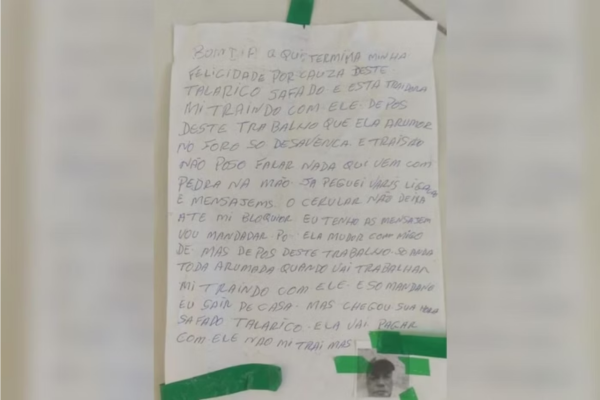 Carta deixada por Valdik Paiva Barreto/Crédito: Reprodução