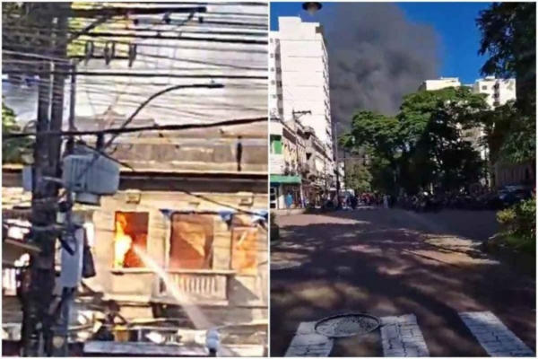 Equipes do Corpo de Bombeiros e da Defesa Civil do Rio de Janeiro estão atuando no local para conter as chamas/Crédito: Reprodução/X/@DelegadoSaraiva