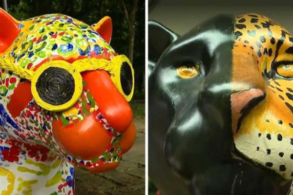 Tigres pintados em exposição no Rio de Janeiro/Crédito: Montagem com fotos de divulgação