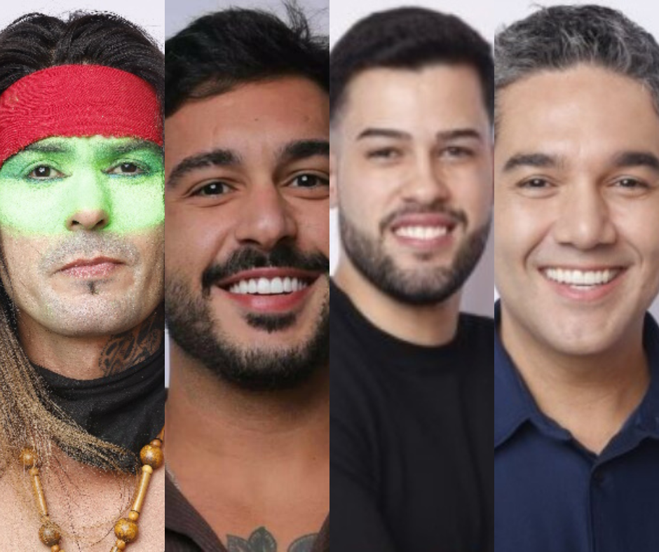 Will Rambo, Kaio Perroni, João Hadad e Fernando Sampaio estão na final de A Grande Conquista/Fotos: Divulgação/Record Will Rambo, Kaio Perroni, João Hadad e Fernando Sampaio estão na final de A Grande Conquista/Fotos: Divulgação/Record