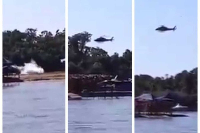 /Helicóptero dos Bombeiros fez pouso forçado no Araguaia neste sábado (20/7) - (crédito: Reprodução/Vídeo/X) /Helicóptero dos Bombeiros fez pouso forçado no Araguaia neste sábado (20/7) - (crédito: Reprodução/Vídeo/X)