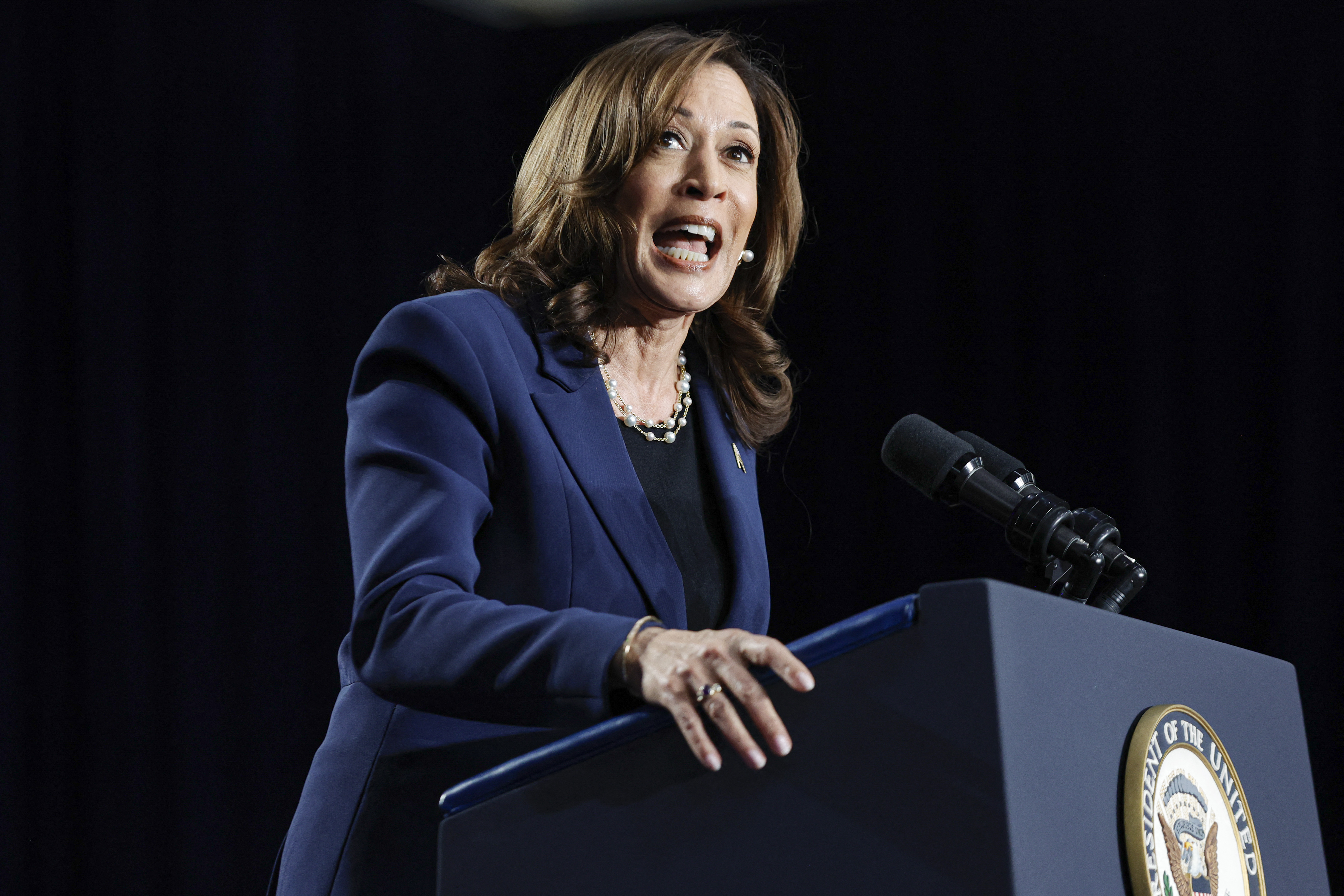 Kamala Harris é pré-candidata à presidência dos Estados Unidos/foto: KAMIL KRZACZYNSKI / AFP Kamala Harris é pré-candidata à presidência dos Estados Unidos/foto: KAMIL KRZACZYNSKI / AFP