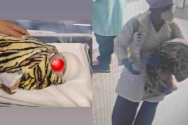 Imagens do circuito de segurança mostram a mulher vestida em trajes médicos levar a recém-nascida para fora do Hospital de Clínicas da Universidade Federal de Uberlândia (HC UFU)/Crédito: Reprodução / Redes sociais Imagens do circuito de segurança mostram a mulher vestida em trajes médicos levar a recém-nascida para fora do Hospital de Clínicas da Universidade Federal de Uberlândia (HC UFU)/Crédito: Reprodução / Redes sociais