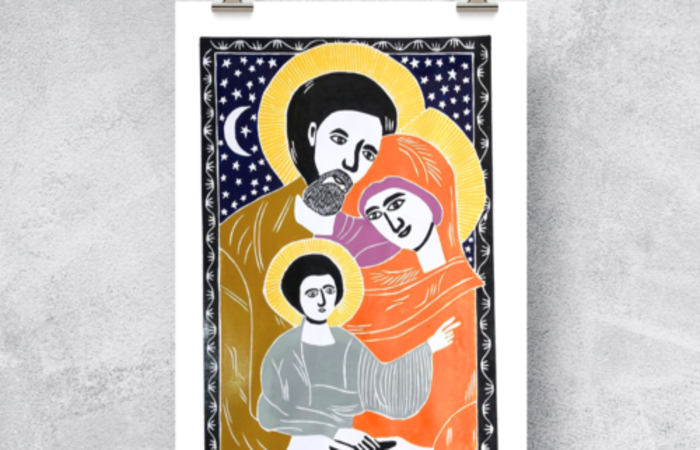 ''Jesus, Maria e José. A Sagrada Família'', de J. Borges, foi presenteada ao Papa Francisco/Foto: Divulgação/Memorial J. Borges ''Jesus, Maria e José. A Sagrada Família'', de J. Borges, foi presenteada ao Papa Francisco/Foto: Divulgação/Memorial J. Borges